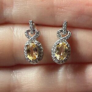Sterling Silver Citrine Earrings event CZ s925 women’s jewelry fashion gift new